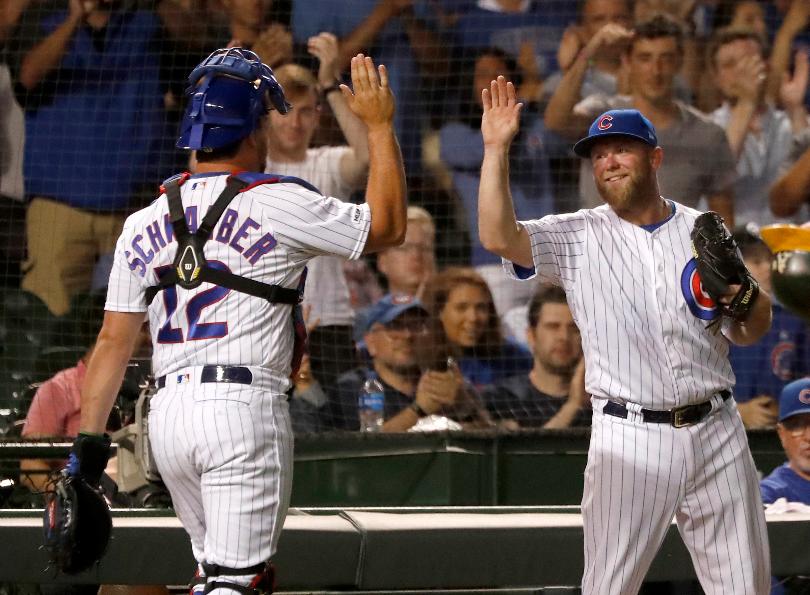 Schwarber catching Taylor Dais pitching